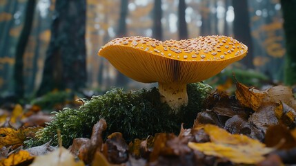 Sticker - Autumn forest mushroom, mossy ground, fall leaves