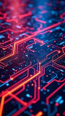 Poster - Abstract digital lines and circuits in bright neon colors against a dark background, suggesting innovation and technology