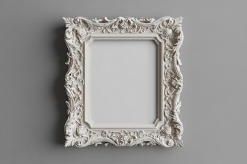 Poster - A white ornate frame against a plain neutral colored backdrop