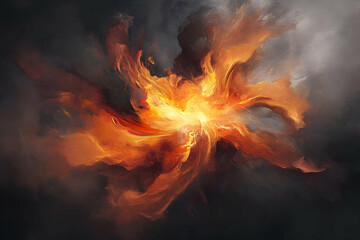Wall Mural - An abstract digital painting of an explosion, with vibrant colors and fluid shapes creating dynamic movement in the center of the composition.