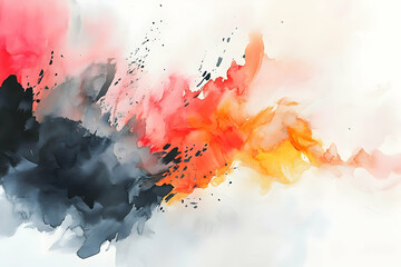 Wall Mural - An abstract work of art, with a white background, featuring watercolor splashes in dark gray and light orange