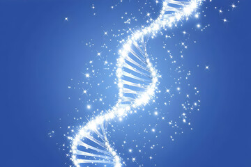 Wall Mural - Blue background with white glowing double helix, vector illustration