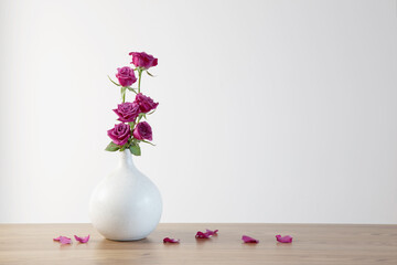 Poster - purple roses in vase on white background