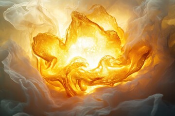 Leinwandbilder - Stunning display of golden light surrounded by swirling mist creating an ethereal ambiance in a dreamlike environment. Generative AI