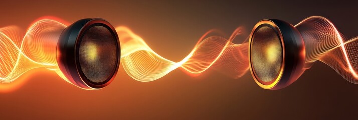 Poster - Innovative 3D speakers creating vibrant light waves in a modern setting. Generative AI