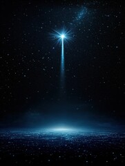 Poster - Bright light beam emanating from the stars illuminating a dark cosmic landscape at night. Generative AI