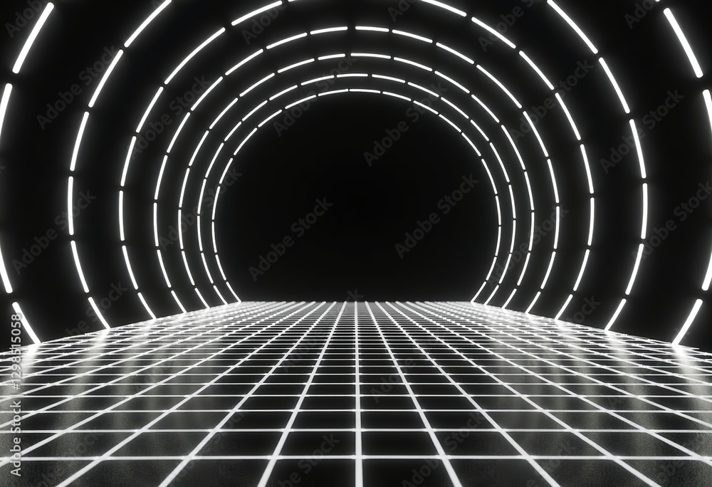 RetroWave Gridscape: 3D Abstract Black and White Background with ...