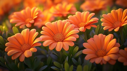 Sticker - Orange flowers sunset garden closeup