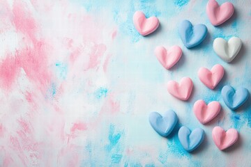 Aufkleber - Colorful heart shaped candies arranged on a pastel backdrop enhancing a sweet, playful atmosphere. Generative AI