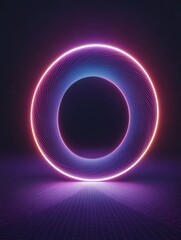 Poster - Glowing circular light formation in a dark space with vibrant neon colors. Generative AI