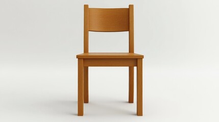 Wall Mural - Wooden chair standing upright on a white background, simplistic studio shot facing forward