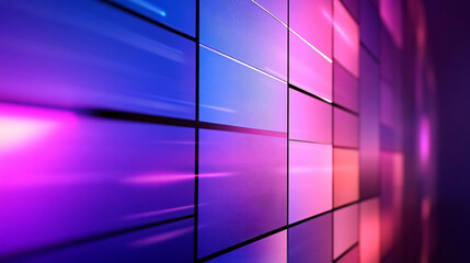Giant abstract multimedia wall concept with gradient lighting and digital screens, minimalistic design representing cutting-edge technology in digital communication and modern visual arts.