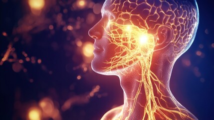 Aufkleber - Visualization of human nervous system illustrating connectivity and brain function during neural activity. Generative AI
