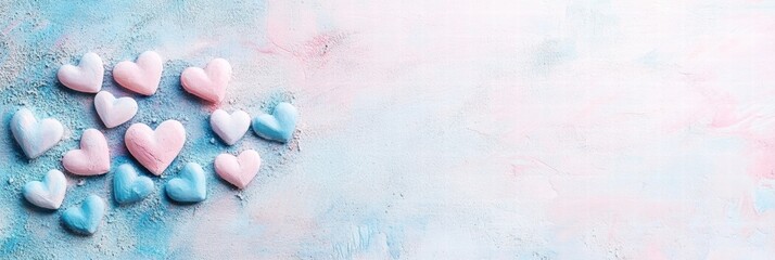 Aufkleber - Colorful heart shaped candies arranged artistically on a pastel background for a celebration or event. Generative AI