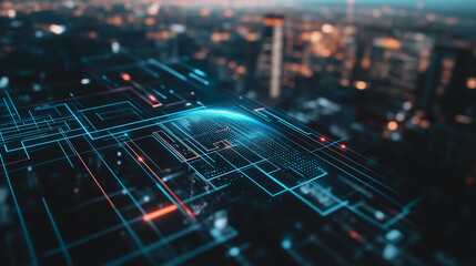 Wall Mural - digital city: a captivating futuristic cityscape illustration with an intricate network of interconn