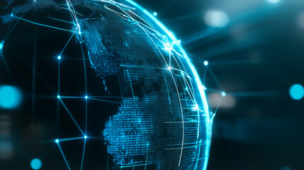 Wall Mural - global connection: an illuminated globe, intertwined with a network of digital lines and glowing nod