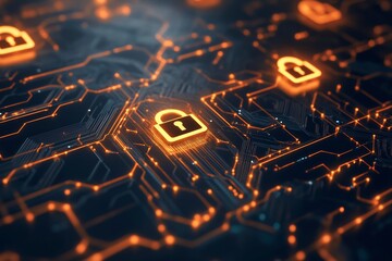 ai encryption interface glowing lock icons neon circuits --ar 3:2