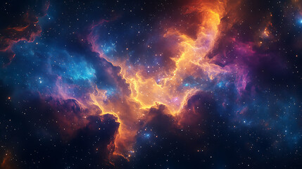 Nebula and stars in deep space, with a vibrant mix of colors and cosmic dust.  AI Generate.