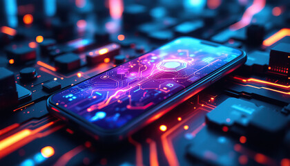 smartphone on circuit board futuristic technology display