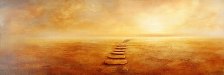 Fototapete - Mysterious pathway leads into an ethereal sunset over a vast desert landscape. Generative AI