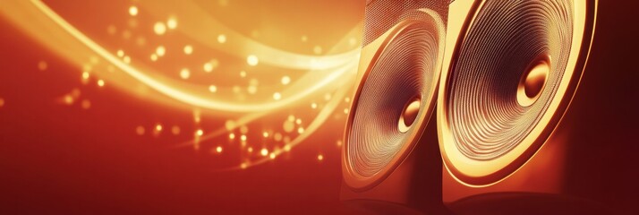 Fototapete - 3D speakers illuminate the space with vibrant light waves in artistic display. Generative AI