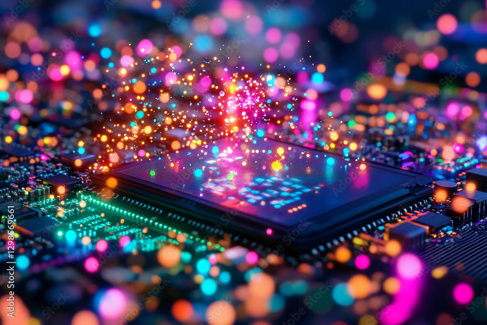 Quantum computer control panel with qubits floating in mid-air ...