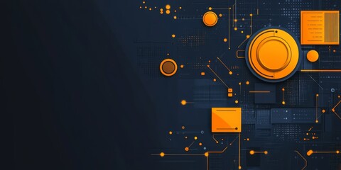 Abstract technological background with interconnected circles and squares