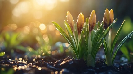 Sticker - Sunrise Crocus Blooms Spring Garden Dewdrops