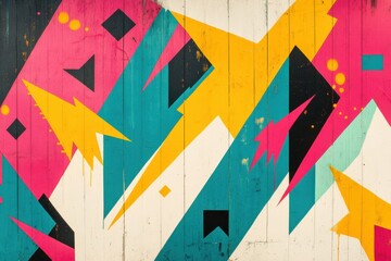 Poster - Colorful abstract mural with bold shapes and vibrant colors in urban setting. Generative AI