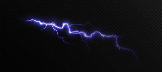 Poster - Bright flickering lightning effect, thunderstorm, stormy weather, electric discharge. Vector illustration