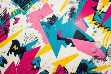 Aufkleber - Vibrant abstract mural with bold colors and dynamic shapes at local urban art installation in daylight. Generative AI