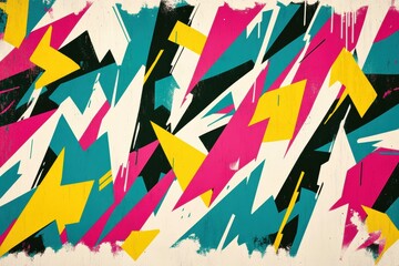Fototapete - Vibrant abstract geometric pattern with sharp angles and contrasting colors in lively design. Generative AI