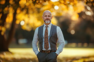 Wall Mural - Dean of a Proud University Posing in a Professional Manner in a Park Setting