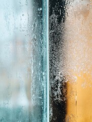 Poster - Misty glass panel revealing warm light from the other side during a cool morning. Generative AI