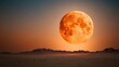 © Dulemegapixel - An awe-inspiring view of a large glowing moon rising above the rugged desert landscape, creating a magical world filled with serenity and wonder.