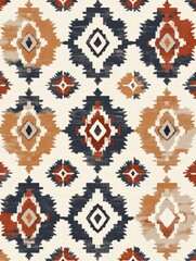 Aufkleber - Colorful geometric pattern displayed on a textile with rich hues and intricate designs. Generative AI