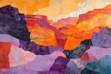 Aufkleber - Colorful abstract landscape with vibrant hues representing a canyon at sunset in a textured art piece. Generative AI