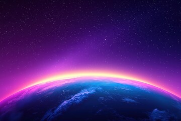 Wall Mural - planet earth showing purple and blue gradient with starry sky