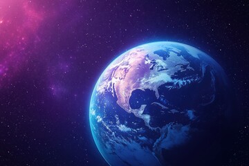Wall Mural - Earth planet rotating in the vivid space with glowing stars and nebulae