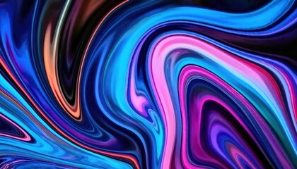 Poster - vibrant abstract liquid swirl with neon blue, pink, and black tones, fluid dynamic movement, modern digital art background

