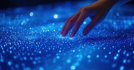 Aufkleber - Hand touching futuristic interactive digital data surface