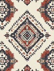 Poster - Intricate geometric pattern with earthy tones featuring diamonds and floral designs for modern decor. Generative AI