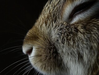 Wall Mural - intimate portrait of a european hare, showcasing its delicate whiskers