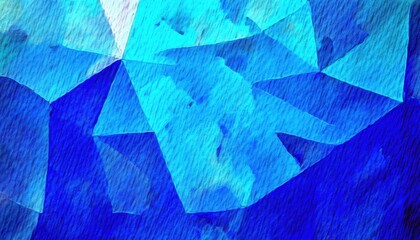 Poster - abstract blue geometric watercolor texture with overlapping triangular shapes, modern artistic background for design and decor