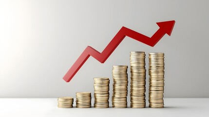 Poster - Conceptual depicting financial prosperity and business growth featuring neatly stacked gold coin piles that grow taller from left to right