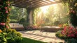 © arisa - serene garden patio with wicker furniture and blooming flowers