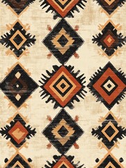 Poster - Vibrant geometric pattern with earthy tones and sharp contrasts creates captivating textile design. Generative AI