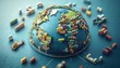 © Itsaree  - Dynamic isometric logistics scene with tiny figures coordinating shipments across a globe model
