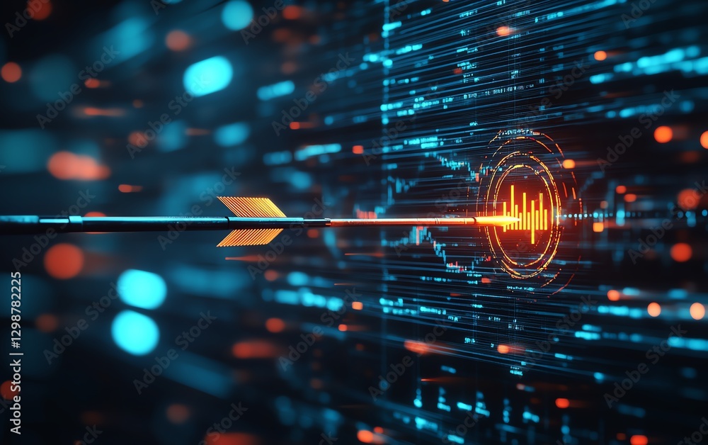 Futuristic digital target with an arrow hitting the bullseye ...