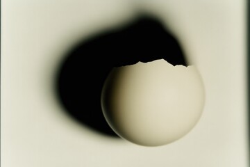 Wall Mural - Abstract close up of a cracked egg against a soft background, symbolizing new beginnings, creativity, and potential Minimalistic design with a focus on shadows and textures